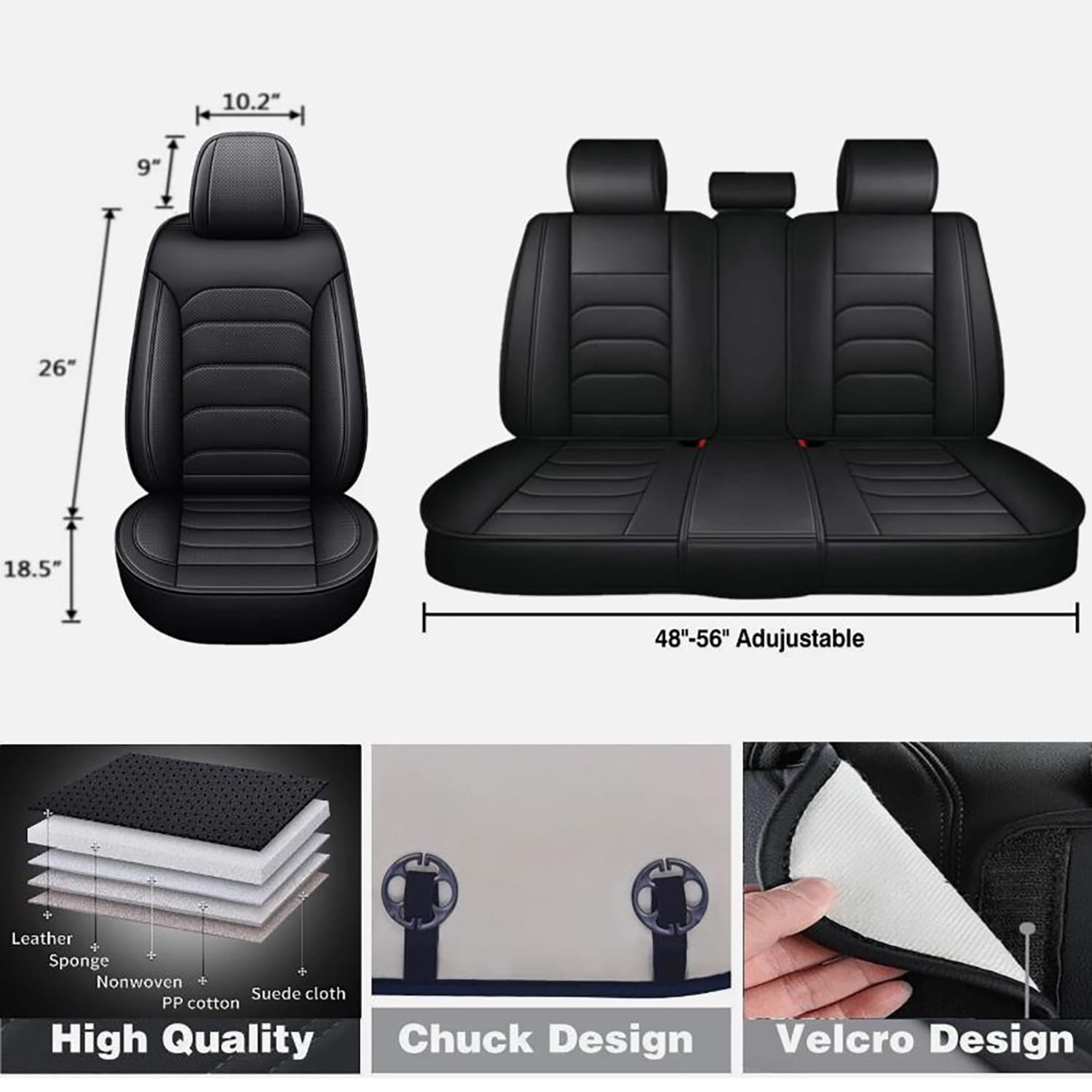 HuaGuan Fit for Nissan Rogue 2010-2025 Seat Covers - Full Set Waterproof Leather Car Seat Covers Compatible Airbag（5 Seat,Black）