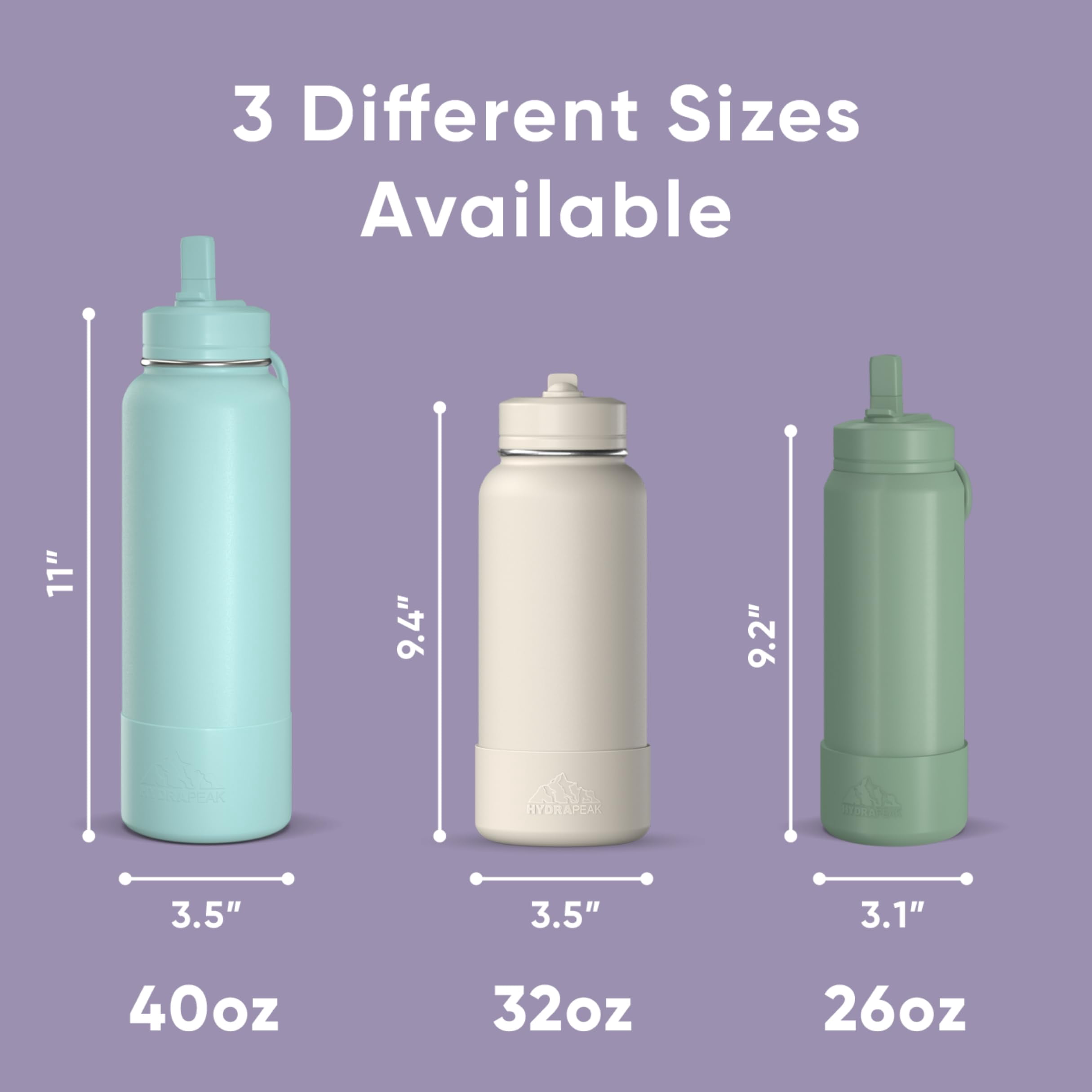 Hydrapeak 32oz Sport Insulated Water Bottle with Straw or Chug Lid, Leak & Spill Proof, Keeps Drinks Cold for 24 Hours, Hot for 12 Hours, Premium Stainless Steel Water Bottles (32oz, Dlavender)