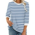 thumbnail image 4 of Ronuti Womens T Shirts 3/4 Length Sleeve Womens Tops Dressy Casual Crew Neck Color Block Tunic Tops, 4 of 8