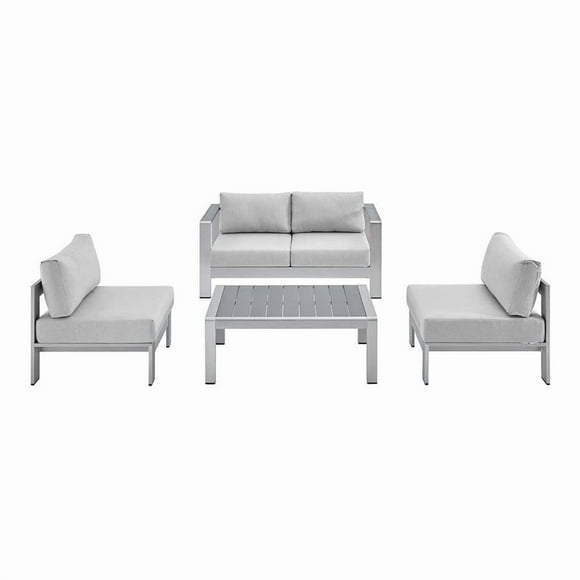 Modway Shore Sunbrella 4-piece Fabric Outdoor Patio Set in Gray