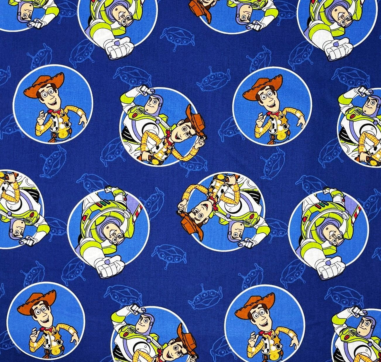 1 Yard - Disney Toy Story Woody & Buzz Lightyear on Blue Cotton Fabric (Great for Quilting, Sewing, Craft Projects, Throw Pillows & More) 1 Yard X 44" Wide
