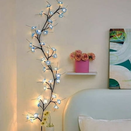 Flower Garland under $5! Yannianjz LED Flower Branch Lights for Wall, Cherry Blossom Willow Vine Twig Decor Garland, Suitable for Indoor, Festival and Party Decoration