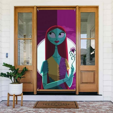 Sally The Nightmare Before Christmas Door Cover Decorated Banner Tapestry Home Decoration Holiday Party Supplies Door Banner Porch Sign Banner 72.8 x 35.4 Inch