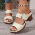 thumbnail image 3 of Dakaela Womens Two Band Heeled Sandals Leather Summer Dressy Slip on Slides Pumps Arch Support Orthopedic Walking Shoes White 9.5, 3 of 7
