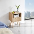 thumbnail image 2 of 15.75" Rattan End Table with Power Outlet & USB Ports, Modern Nightstand with Drawer and Solid Wood Legs, Side Table for Living Room, Bedroom, 2 of 12