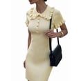 thumbnail image 3 of Women'S Dress Casual Short Sleeve Knit A Line Midi Summer Breathable Dress for Women Yellow L, 3 of 9