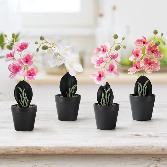 Oumilen Artificial Phalaenopsis Set of 4, Realistic Potted Faux Greenery for Home Office Decor