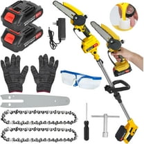 Mini Chainsaw Cordless,2-IN-1 Cordless Pole Saw & Mini Chainsaw, 6-Inch Brushless Chain Saw with 2 x 1.5Ah Battery,5.9 Feet MAX Reach Pole Saw with Extension Pole for Garden Wood Tree Pruning Yellow