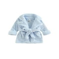 thumbnail image 1 of Toddler Infant Kids Girls Boys Flannel Bathrobe Solid Color Leopard Print Pocket Robe with Belt Blue 12-18 Months, 1 of 7
