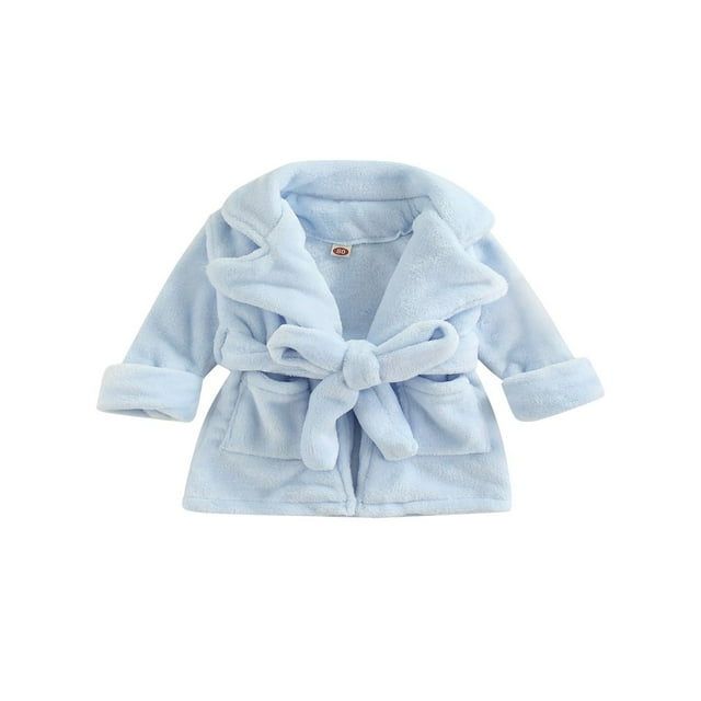 POINTERTECK Kids High-Quality Flannel Bathrobe Lightweight Solid Color/Leopard Print Pocket Robe with Belt Warm Skin-Friendly