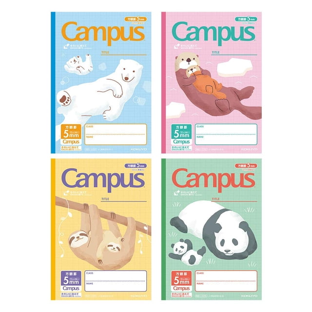 Cuaderno Campus Semi-B5 de KOKUYO, paquete de 4 unidades, 30 hojas, diseño animal