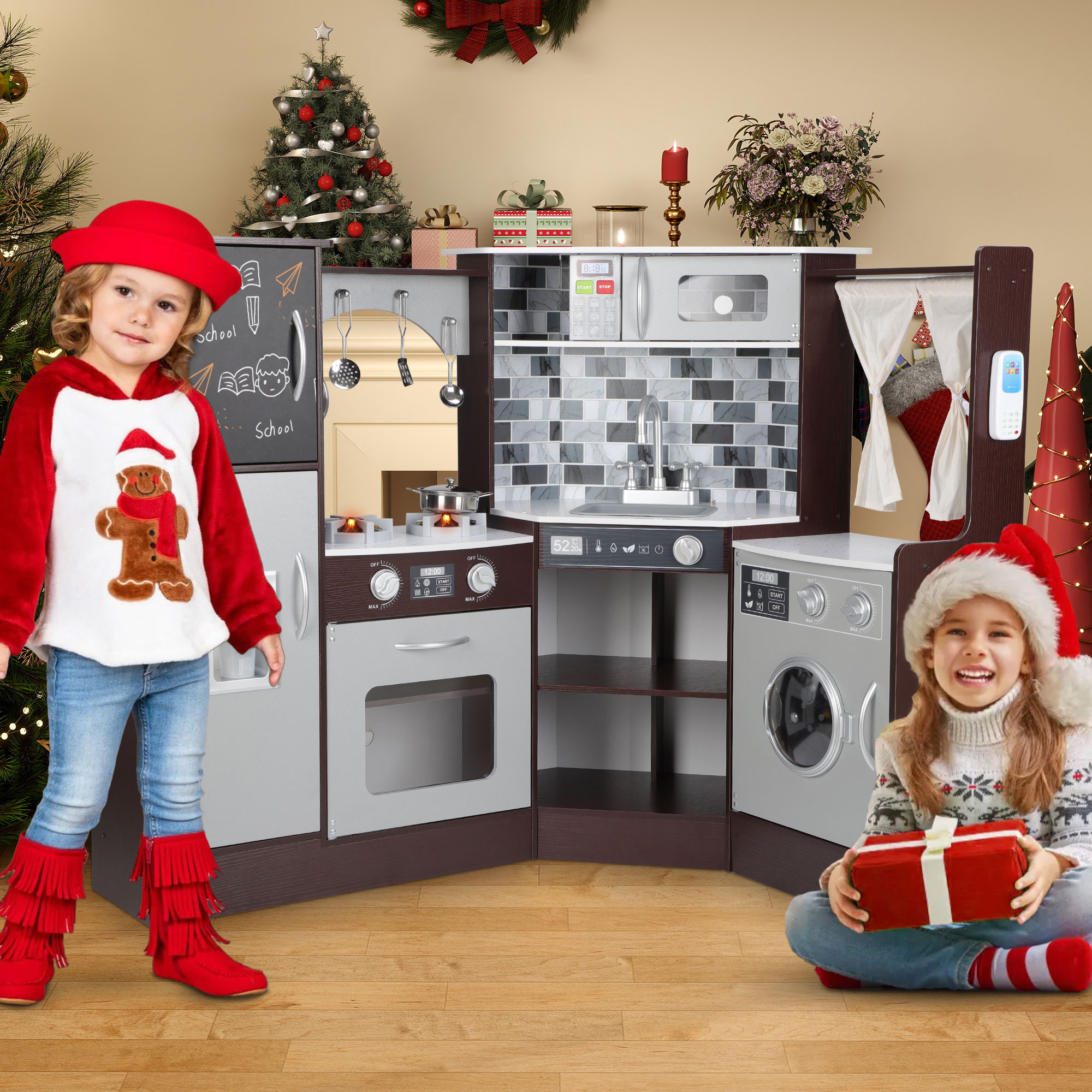 iYofe Corner Wooden Play Kitchen with Light & Sound photo 3