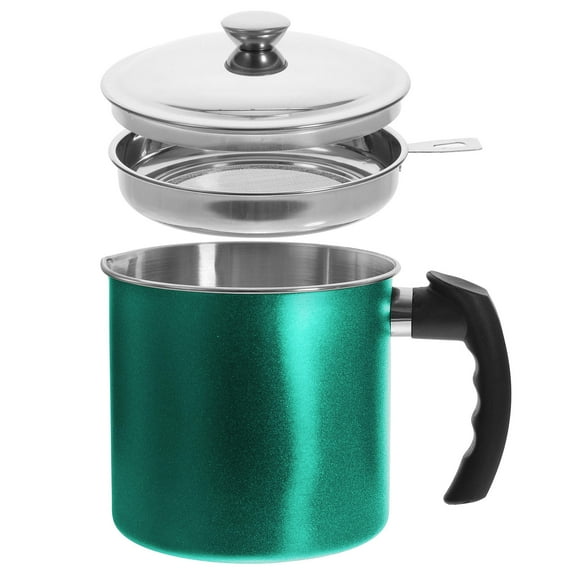 MLINS Stainless Steel Oil Filter Pot with Strainer Green Grease Container for Kitchen Storage 1.5L
