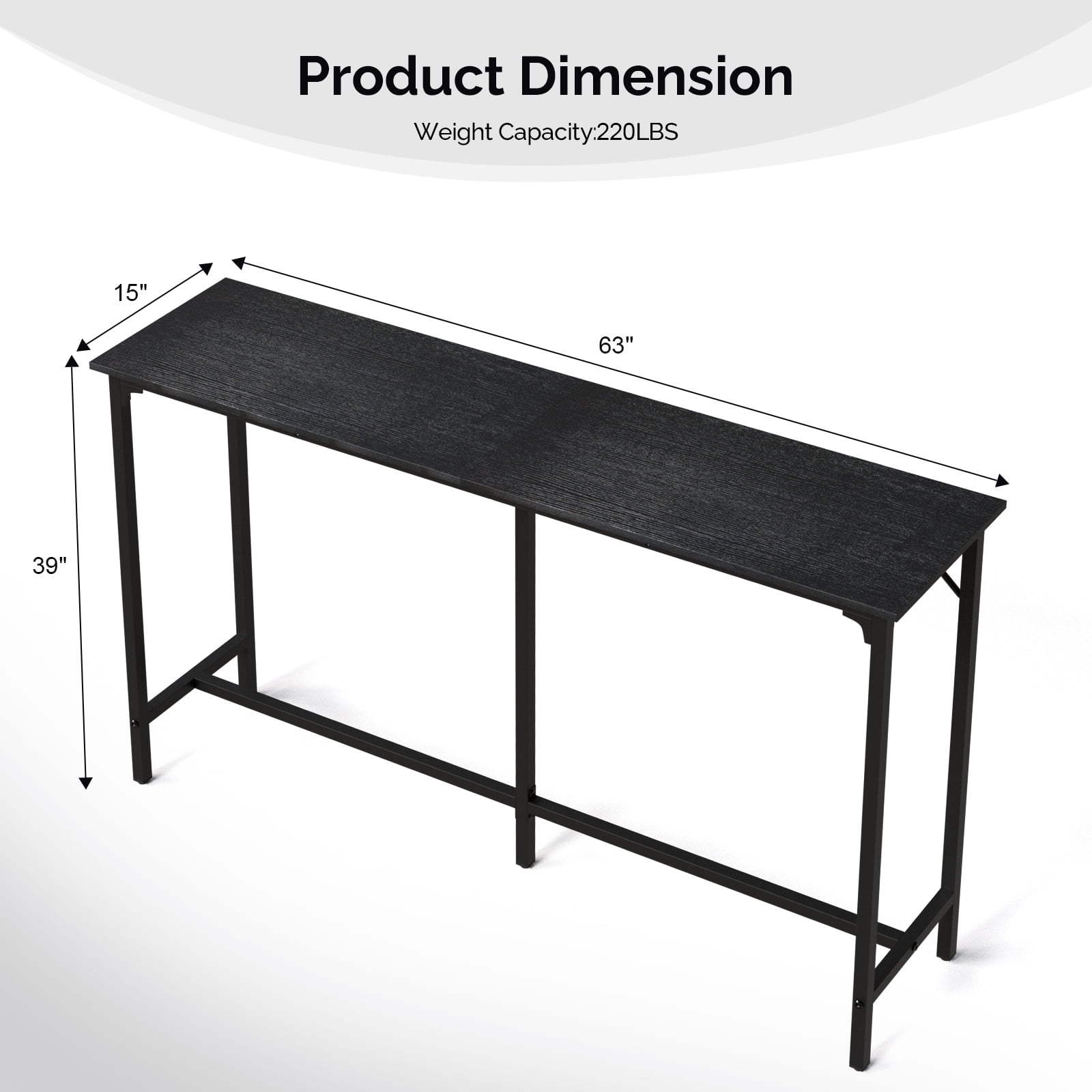 Zimtown 63" Long Counter Height Pub Table with Footrest, Tall Bar Table fro Kitchen, Dining Room, Multifunctional Dining Table Sturdy Metal Frame, Black