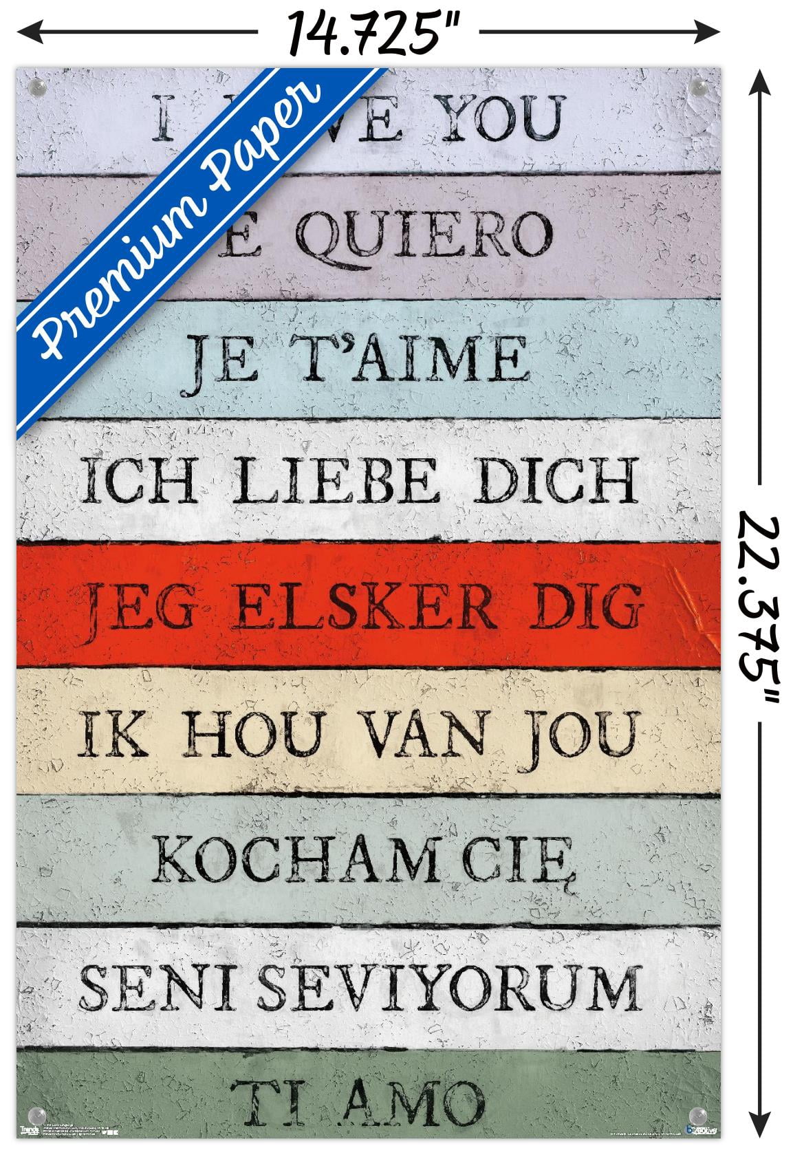 Love Language - I Love You Wall Poster with Push Pins, 14.725" x 22.375"