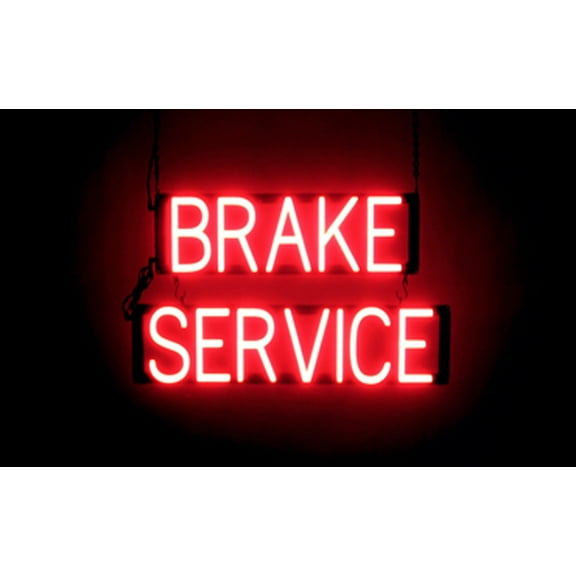 SpellBrite BRAKE SERVICE LED Sign for Business. 24.9" x 15.0" Red BRAKE SERVICE Sign Has Neon Sign Look With Energy Efficient LED Light Source. Visible from 500 Feet, 8 Animation Settings.