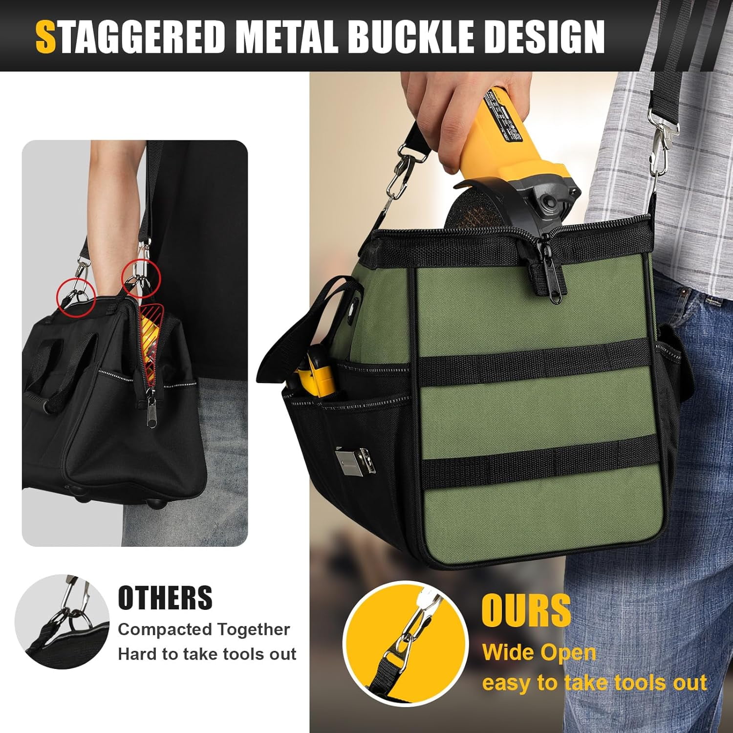 18-Inch Large Tool Bag with 16 Pockets Heavy Duty Tactical Organizer for Electricians
