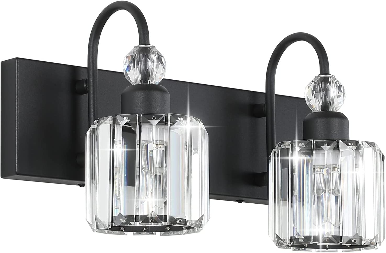 Matte Black Crystal Vanity Lights - 2-Light Modern Bathroom Wall Sconce For Over Mirror, Hallway
