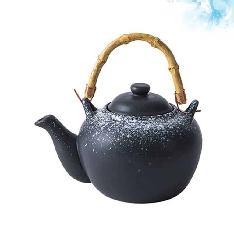 Japanese Style Teapot Exquisite Ceramic Tea Kettle Creative Bamboo Handle Portable Tea Pot (Big Teapot Ink Snow), Size: 1