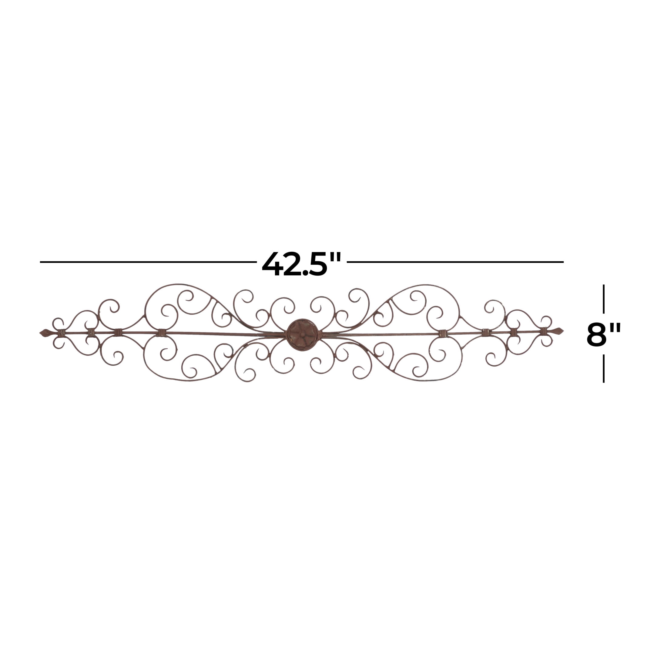 DecMode Brown Metal Long Slim Scroll Wall Decor