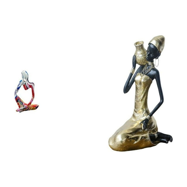 Estatua de mujer, adorno de resina, figura tribal africana, pensativa sentada, escultura de poliresina hecha a mano, ideal para decoración del hogar o