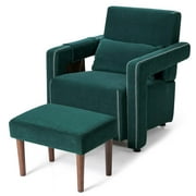 Giantex Armchair w/Ottoman, Leisure Soft Sofa Chair w/Waist Pillow, Adjustable Foot Pads for Reading, Orange