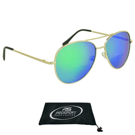proSPORT Aviator Bifocal Reader Sunglass Flashed Green Mirror Lens Men Women