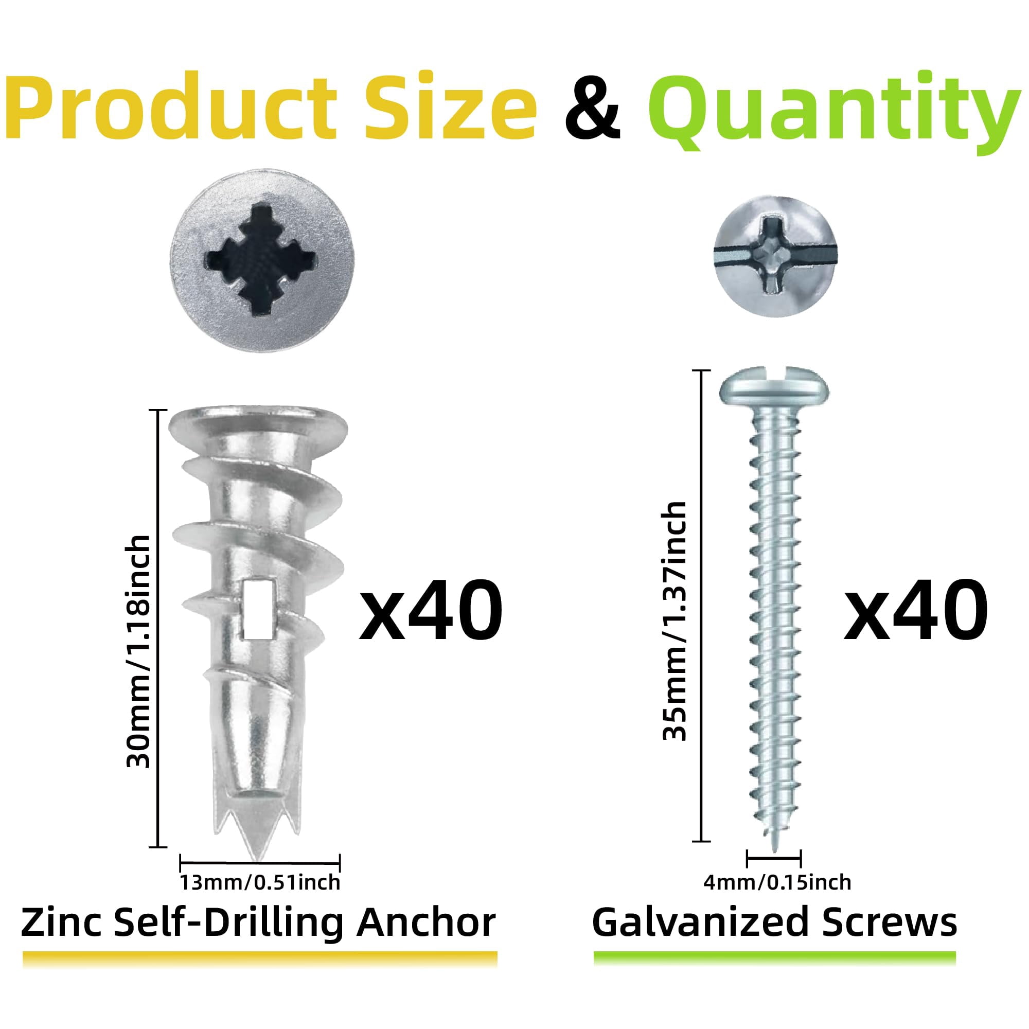300PCS Self Drilling Drywall Anchors, Nylon Plastic Wall Anchors and Screws for Drywall, No Pre Drill Required for Picture Frames Wall Decor Art, Sheetrock Hangers- 75 Lbs,Black and White
