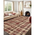 thumbnail image 2 of HIWEAVER Red 6' x 9' Distressed Neutral Plaid Area Rug for Living Room Washable Non Slip Modern Checked Indoor Carpet for Bedroom Decor Low Pile Farmhouse Floor Cover, 2 of 6