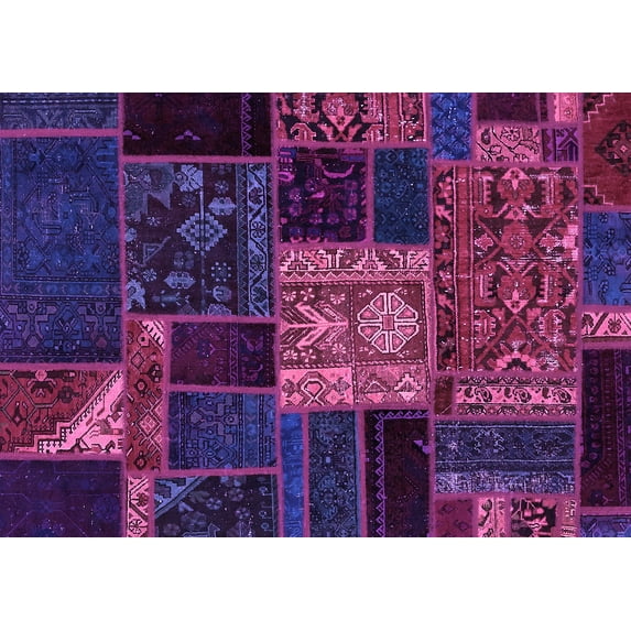 Ahgly Company Indoor Rectangle Patchwork Purple Transitional Area Rugs, 4' x 6'