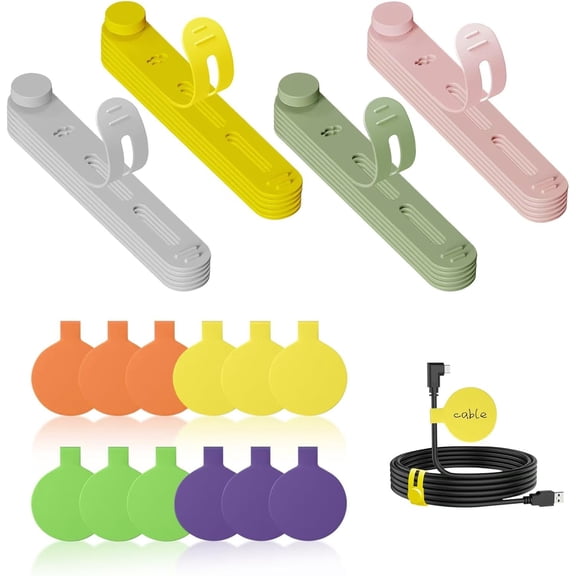 36-Pack Silicone Cable Ties and Cable Labels Sets, 24 Silicone Cord Ties 12 Identification Cord Labels，Reusable Wire tie and Wire Tags for Cable Management (Multi-Colored)