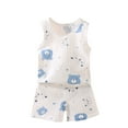 thumbnail image 2 of Toddler Baby Summer Outfits Comfy Cute Printed Casual Cotton Sleeveless Round Neck Tank Tops + Shorts Boys Girls 2 Pieces Loungwear Set White 24-36months, 2 of 3