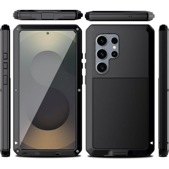 for Samsung Galaxy S25 Ultra Aluminum Alloy Metal Case,Heavy Duty Full Body with Built-in Screen Protector Shockproof Dustproof Screw Bumper Drop Protective Case for Galaxy S25 Ultra (Black)