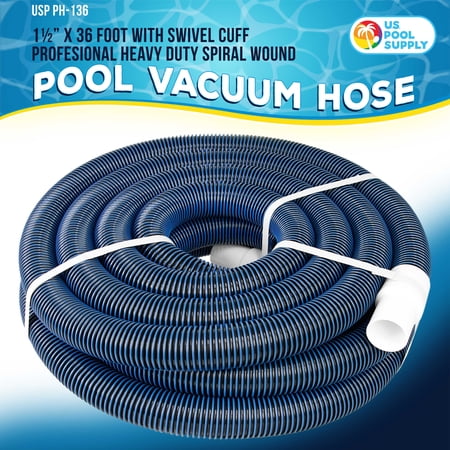 U.S. Pool Supply 1-1/2 x 36 Foot Professional Heavy Duty Spiral Wound Swimming Pool Vacuum Hose with Swivel Cuff