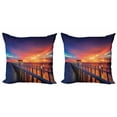 thumbnail image 1 of Ambesonne Landscape Throw Pillow Cover 2 Pack, Wooden Bridge on Sea, 20", Orange Navy, 1 of 6