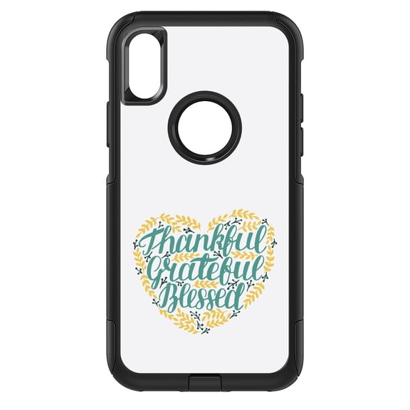 DistinctInk Custom SKIN / DECAL compatible with OtterBox Commuter for iPhone XS MAX (6.5" Screen) - Thankful / Grateful / Blessed - Heart Flowers