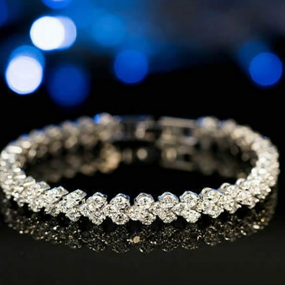 Women Fashion Full Rhinestone Inlaid Bracelet Bangle Wedding Party Jewelry Gift Tennis Bracelet