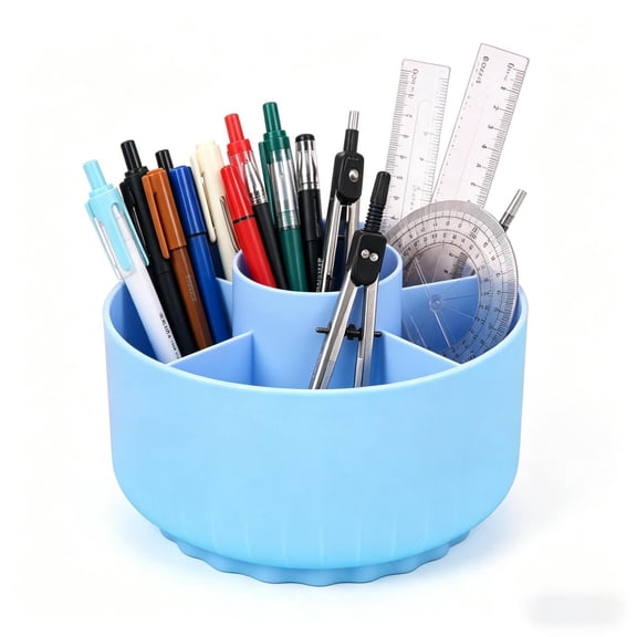 360 Rotating Plastic Desk Pen Organizer with 5 Slots, Dual-Purpose Art Supply Pencil Cup for Office, Home(Blue)