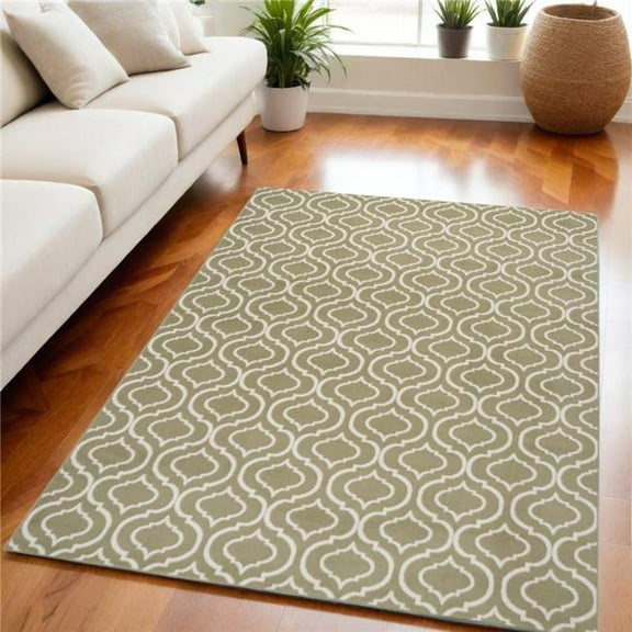 HomeRoots 550138 5 x 7 ft. Trellis Non Skid Rectangle Area Rug, Olive Green & Ivory