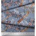 thumbnail image 2 of Soimoi Blue Cotton Duck Fabric Blue Floral & American Robin Bird Fabric Prints by Yard 56 Inch Wide, 2 of 3