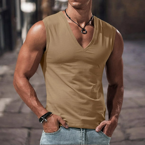 pstuiky Camiseta sin mangas para hombre, Chaleco deportivo informal sin mangas de color liso de verano para hombre Camisas para hombres s