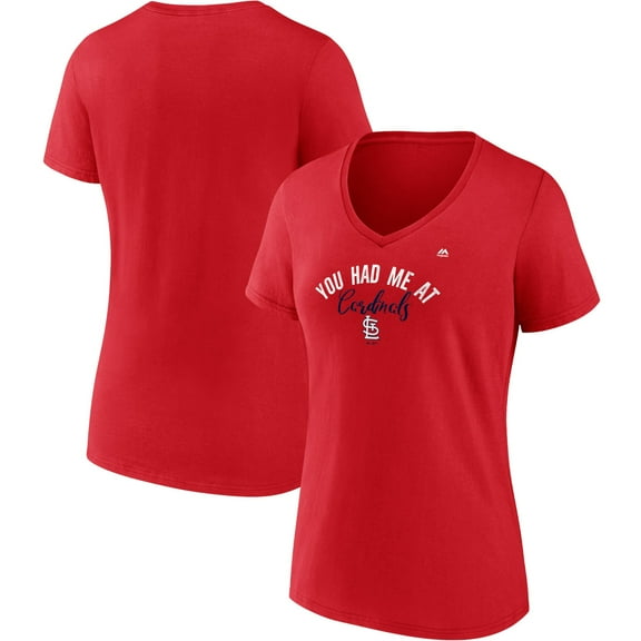 Women's Majestic Red St. Louis Cardinals Wild Pitch V-Neck T-Shirt