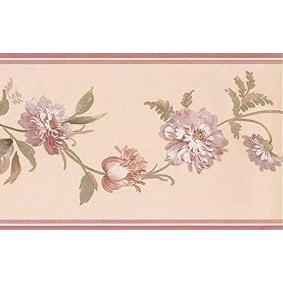 Concord Wallcoverings Wallpaper Border Floral Vine Pattern Flowers Leaves Roses Daisies for Bedroom Living Room, Pink Beige Green Yellow, 7 Inches by 15 Feet 51306040