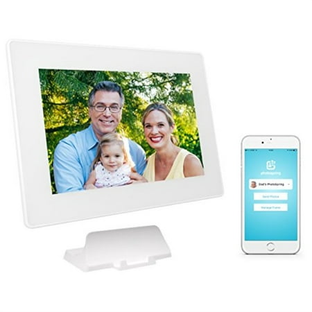 PhotoSpring (64GB) 10-inch WiFi Cloud Digital Picture Frame - Battery, Touch-Screen, Plays Video and Photo Slideshows, HD IPS Display, iPhone & Android app (White - 65,000 (Best Battery App For Android 2019)