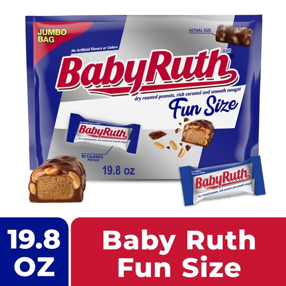 Baby Ruth Candy Bar with Chocolatey Caramel, Peanuts, and Nougat, Fun Size Candy Bars in Jumbo Bag, 19.8 oz