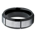 thumbnail image 3 of Silly Kings 8mm Tungsten Carbide Wedding Ring Brush Silver Beveled Edges Black Grooves Band Unisex, 3 of 3