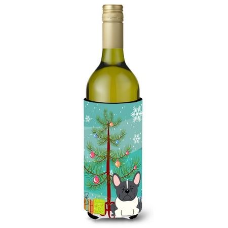 

Carolines Treasures BB4137LITERK Merry Christmas Tree French Bulldog Black White Wine Bottle Beverge Insulator Hugger