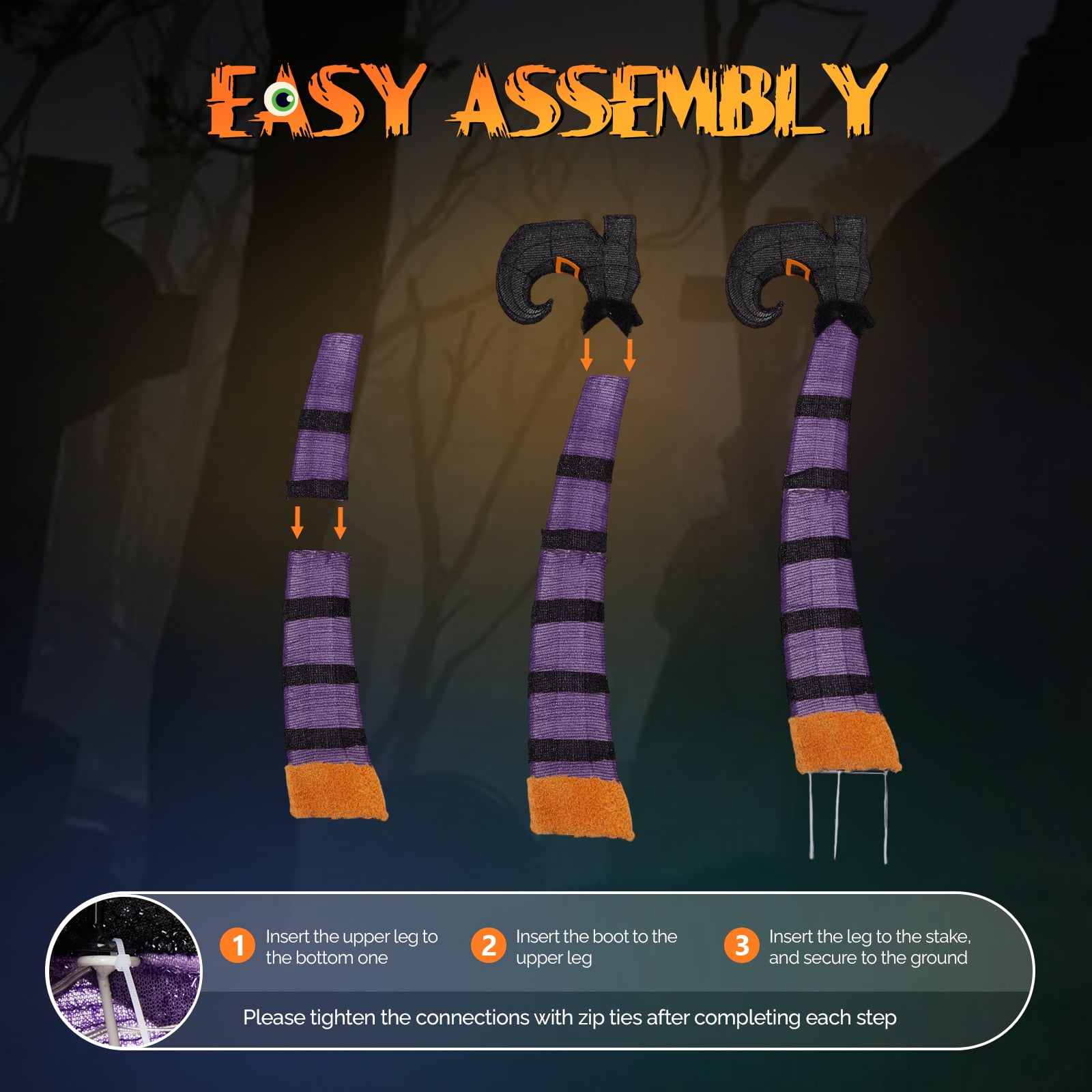 4ft 2D Witch Legs Outdoor Halloween Decorations with 160 LED Lights Festive Outdoor Halloween Decorations Easy Assembly Storage