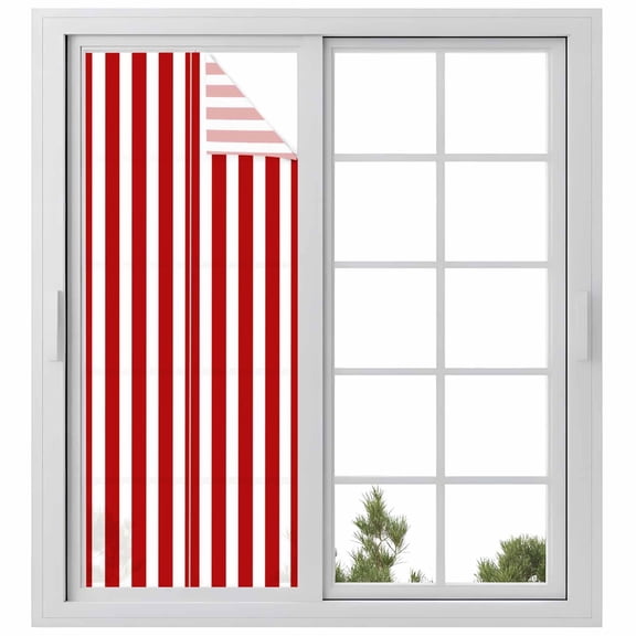 Red Striped Window Privacy Film, Christmas Farmhouse Red White Stripes Static Cling UV Sun Blocking Heat Control Window Tint Day and Night, Non-Adhesive One Way Windows Privacy Cover 29.5''x78.7''
