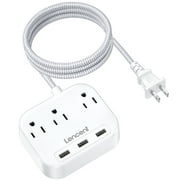 LENCENT Power Strip, 3 Prong to 2 Prong Outlet Adapter, 6.6ft Braided Extension Cord with Polarized Plug, 3 AC Outlets & 3 USB(5V 3.4A Max), Wall Mountable, Ideal for Non-Grounded Outlets